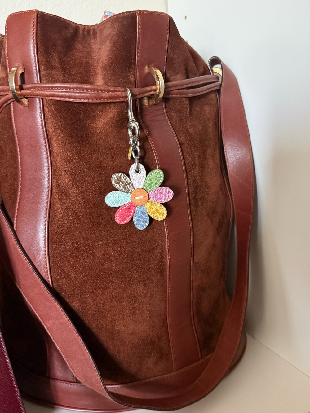Coach Y2K vintage Daisy flower multicolor patchwork bag charm keychain - Picture 4 of 15